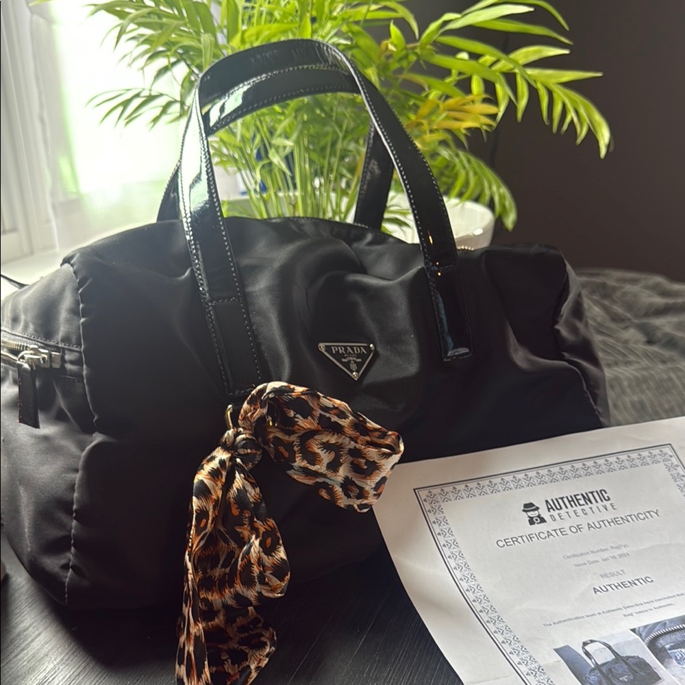 Prada Black Nylon Bag with Leopard twilly - Picture 2 of 6